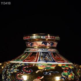 元金地五彩单骑救主人物故事虎头罐