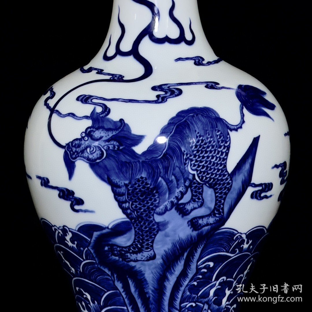清雍正青花福在眼前麒麟纹赏瓶2 37/18厘米