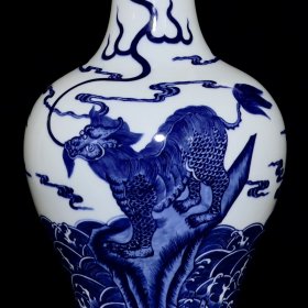 清雍正青花福在眼前麒麟纹赏瓶2 37/18厘米