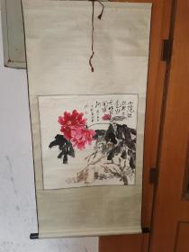 著名版画家刘守蛟牡丹图立轴一幅，已裱，内芯56x46，保真