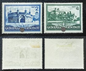 2-318#，1941年德占波兰邮票2全新，原胶背贴。建筑风光，历史遗迹。二战集邮。