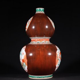 旧藏清代乾隆五彩木纹釉葫芦瓶高34.5cm.宽20.5cm