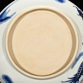 清晚期青花釉里红过墙龙纹盘 高5.8厘米 宽26.8厘米