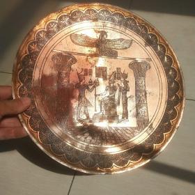 古罗马神话故事铜盘，回流老铜挂屏，图案独特，当个挂件不错，，