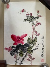 花鸟画花卉国画字画书画作品竖幅百分百纯手绘无题有章款