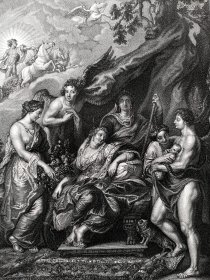 【鲁本斯】1846年铜版画№11《女王的分娩》(L'Accouchement de la Reine.)--出自保罗·鲁本斯（Paul Rubens)“玛丽・德・美第奇”系列作品集-雕刻家(Duthé )-特厚画纸51.5*33.8cm(画面21.5*16.5)，8品