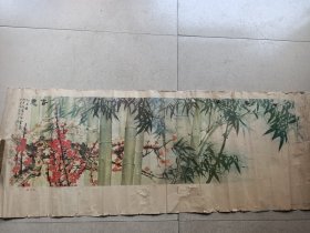 马秋岩，姚景卿作，梅竹图年画。100/38
