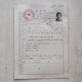 1977年教师登记表： 星火民办小学 / 工农人民公社星火大队 张祥臻 贴有照片
