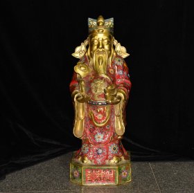 纯铜景泰蓝财神掐丝站财神摆件 总重约15公斤