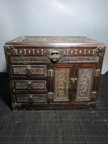 晚清民国陪嫁梳妆箱首饰盒 红木雕刻百年好合木家具