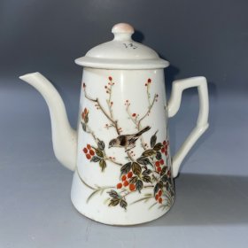 民国时期花鸟茶壶，老胎加彩一个