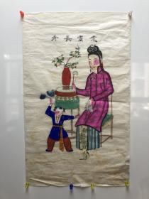 木版年画、天津杨柳青年画一幅、耄耋长青，民国时期