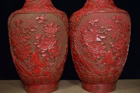 剔红雕漆漆器花瓶一对 尺寸2860厘米 重13.1公斤