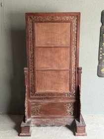 花梨木镶嵌瓷板画落地大插屏释迦牟尼佛