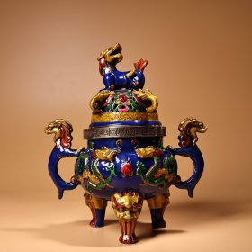 旧藏收纯铜镶嵌景泰蓝 珐琅熏香炉 工艺精湛 造型独特 重1500克 高22厘米 宽19厘米