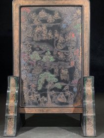 徽州老墨东林联社插屏，重约2200g，32×20.5×12.5cm