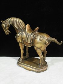 古玩收淘老铜胎摆件 《马到成功》 尺寸：高24CM，宽30CM 重量：大约4.5斤