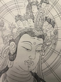 十一面观音菩萨 清代木版画 佛教版画 佛画 佛像木刻版画 163x55厘米