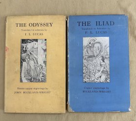 荷马史诗《伊利亚特》《奥德赛》The iliad The odyssey 1948初版本，布面精装本，烫金封面书脊，书顶刷金，有书衣，著名版画家John Buckland Wright，约翰·巴克兰·莱特25幅铜版画插图