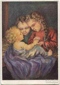 C02奥地利邮票 1955年实寄明信片 儿童绘画折痕CARD