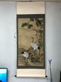 清代名家 沈铨款 画70
大幅绢本綾裱【梅鹤松友图】款印如图，畫芯66×127厘米，品相如图完好，漆木軸頭，装裱精良，手绘精品放心收藏！