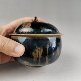 古玩旧藏窑变瓷盖罐 直径9厘米 高9厘米