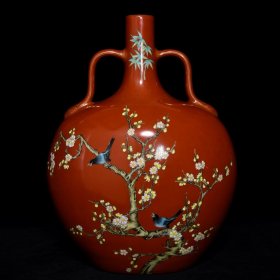 《精品放漏》乾隆矾红扁瓶——清代瓷器收藏