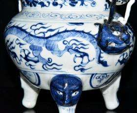 元青花龙纹兽头香炉    古玩古董老瓷器收藏   21x20