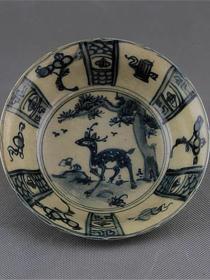 绝版老货民国仿嘉靖青花鹿纹瓷碗万福攸同款手工古瓷器古玩收藏品