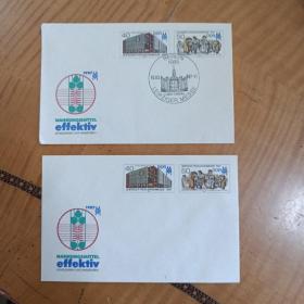 1987年东德发行莱比锡博览会邮资封2枚，一枚全新一枚盖纪念邮戳，本店邮品满25元包邮。本店还在孔网新开“韶州邮客”，欢迎移步观看。