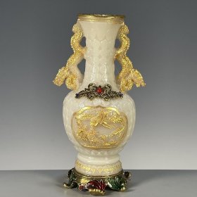 夜光瓷鎏金仙鹤花瓶