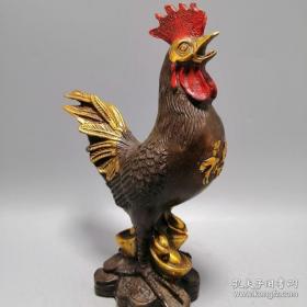 大型厚重铜器铜鸡摆件高17.5厘米