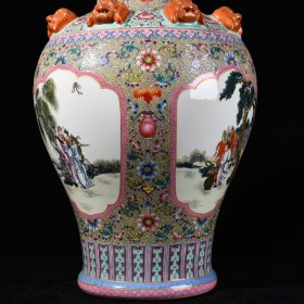 清乾隆古月轩粉彩开窗八仙人物兽头瓶 41*25厘米