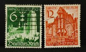 2-660德国1939年邮票，但泽回归德国。建筑风光历史遗迹，二战历史事件。2全信销