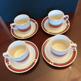 博山瓷昆仑牌茶杯4套 上世纪80年代青岛卷烟厂纪念品 全品全新未使用 杯子口径7.8厘米  末尾2图是配套茶壶已售出