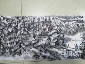 手绘国画山水风雪夜归人