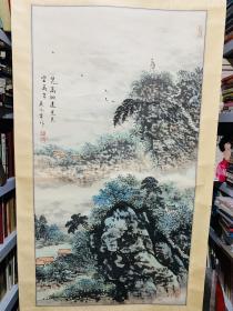 凭高眺远见长空万里 国画 立轴纸片 画心尺寸98x52.5cm  吴凤章1929年生，曾参加北京工农兵画展、庆祝建国十周年大庆画展、天安门城楼画展和各界中国画展，以及各展联展等。现为北京中国书画研究社副社长，全国美展评审委员，第九届全国美术作品展览组织委员会名誉主任，北京市美术家协会会员，北京老年书画研究会理事、顾问等，教授山水画技法。辞条辑入《中国现代美术家人名大辞典》《中国当代艺术界名人录》等