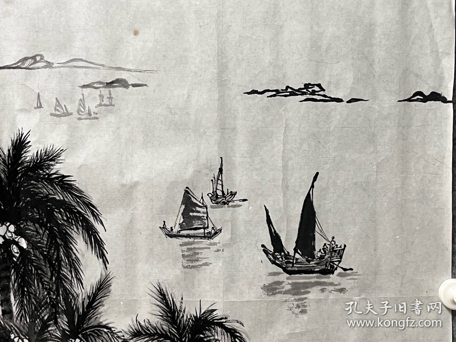 周少峰先生手绘书画作品 《椰林阁》（无款）山水画 46x70cm