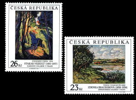 CZECH33捷克共和国2008年艺术绘画 风景 秋天的道路:1883-1957/克莱卡尼附近的摩尔多瓦（1858-1934） 新 2全 大票幅雕刻版外国邮票 薄胶