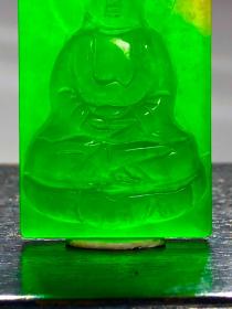 45_龙石种高冰翡翠佛吊坠,选料上乘,冰透水润,满绿通透精细雕刻,开脸漂亮,油润包浆,完整全品。M54