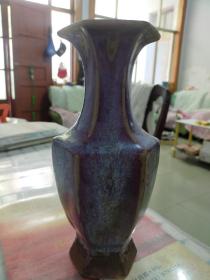 老瓷器窑变釉花瓶，六棱花瓶