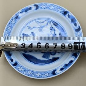 清康熙本朝青花小盘，三娘教子图，寄托款成化年制，全美品难得，多年收藏割爱价。