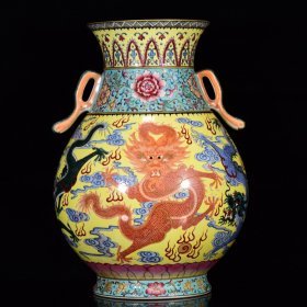 大清乾隆年制粉彩描金五龙戏珠纹如意尊 尺寸38*27cm
