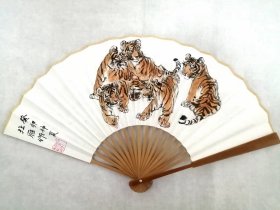 手绘国画五福临门八寸竹扇一把01