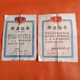 五六十年代 山西毕业证书 2张 合售