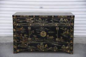 旧藏老家具超大尺寸老木胎描真金漆器山水图中堂柜 长137cm 宽57cm 高90cm 重约80公斤