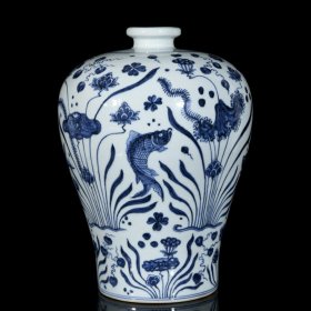 明青花鱼藻纹梅瓶 34/25厘米