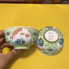 手绘开窗竹子节节高升碗