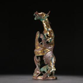 汉 青铜错金银神兽摆件 尺寸：高24㎝宽8.5㎝重1995g