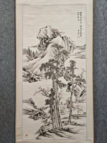 【小田半溪】山水人物煮茶图，大尺幅 名称:老字画【山水人物幅】老作品， 画家:半溪 材质:纸本纸裱立轴 规格: 64.5*137(画心cm) 79*200(整体cm) 品相:如图 老旧，黄斑，破损缺肉，裱件破损 轴头:轴头完整 【小田半溪】 1838 - 1902（天保九〜明治三十五）65岁。京 都生人。师事前田畅堂。曾任京都市立绘画专科学校 教授。作品获有共进会奖